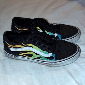 Vans Old Skool Black Checkerboard with Flames